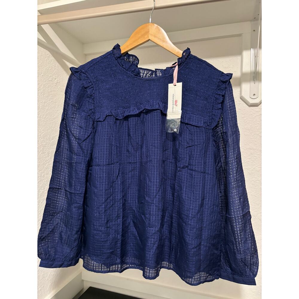 NWT Vineyard Vines Textured Silk Smocked Top Sz S MSRP $198